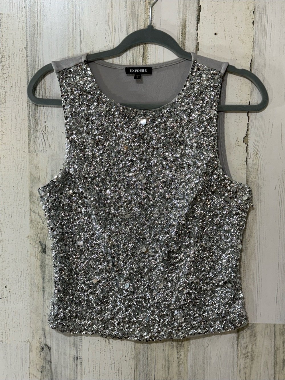 Express Silver Sequin Sleeveless Top